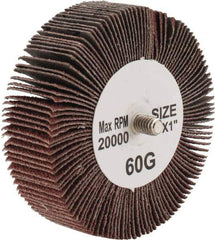 Tru-Maxx - 3" Diam x 1" Face Width, Medium Aluminum Oxide Coated Mounted Flap Wheel - 1/4-20 Threaded Mount, 60 Grit, 20,000 Max RPM - Eagle Tool & Supply