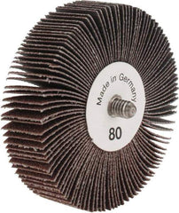 Tru-Maxx - 3" Diam x 3/4" Face Width, Medium Aluminum Oxide Coated Mounted Flap Wheel - 1/4-20 Threaded Mount, 80 Grit, 20,000 Max RPM - Eagle Tool & Supply