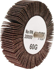 Tru-Maxx - 3" Diam x 3/4" Face Width, Medium Aluminum Oxide Coated Mounted Flap Wheel - 1/4-20 Threaded Mount, 60 Grit, 20,000 Max RPM - Eagle Tool & Supply