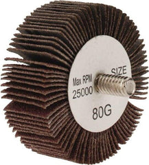 Tru-Maxx - 2" Diam x 3/4" Face Width, Medium Aluminum Oxide Coated Mounted Flap Wheel - 1/4-20 Threaded Mount, 80 Grit, 25,000 Max RPM - Eagle Tool & Supply