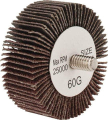 Tru-Maxx - 2" Diam x 3/4" Face Width, Medium Aluminum Oxide Coated Mounted Flap Wheel - 1/4-20 Threaded Mount, 60 Grit, 25,000 Max RPM - Eagle Tool & Supply