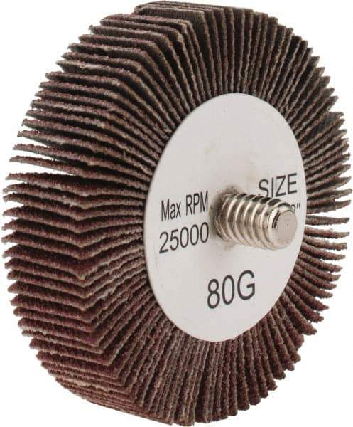Tru-Maxx - 2" Diam x 1/2" Face Width, Medium Aluminum Oxide Coated Mounted Flap Wheel - 1/4-20 Threaded Mount, 80 Grit, 25,000 Max RPM - Eagle Tool & Supply