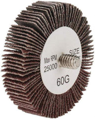 Tru-Maxx - 2" Diam x 1/2" Face Width, Medium Aluminum Oxide Coated Mounted Flap Wheel - 1/4-20 Threaded Mount, 60 Grit, 25,000 Max RPM - Eagle Tool & Supply