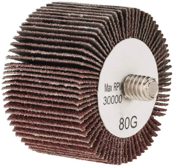 Tru-Maxx - 1-1/2" Diam x 1" Face Width, Medium Aluminum Oxide Coated Mounted Flap Wheel - 1/4-20 Threaded Mount, 80 Grit, 30,000 Max RPM - Eagle Tool & Supply