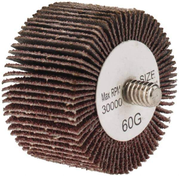 Tru-Maxx - 1-1/2" Diam x 1" Face Width, Medium Aluminum Oxide Coated Mounted Flap Wheel - 1/4-20 Threaded Mount, 60 Grit, 30,000 Max RPM - Eagle Tool & Supply