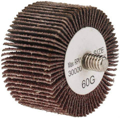 Tru-Maxx - 1-1/2" Diam x 1" Face Width, Medium Aluminum Oxide Coated Mounted Flap Wheel - 1/4-20 Threaded Mount, 60 Grit, 30,000 Max RPM - Eagle Tool & Supply