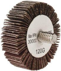 Tru-Maxx - 1-1/2" Diam x 1/2" Face Width, Fine Aluminum Oxide Coated Mounted Flap Wheel - 1/4-20 Threaded Mount, 120 Grit, 30,000 Max RPM - Eagle Tool & Supply