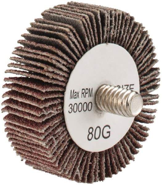Tru-Maxx - 1-1/2" Diam x 1/2" Face Width, Medium Aluminum Oxide Coated Mounted Flap Wheel - 1/4-20 Threaded Mount, 80 Grit, 30,000 Max RPM - Eagle Tool & Supply