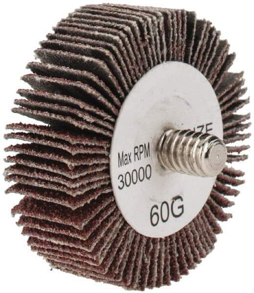 Tru-Maxx - 1-1/2" Diam x 1/2" Face Width, Medium Aluminum Oxide Coated Mounted Flap Wheel - 1/4-20 Threaded Mount, 60 Grit, 30,000 Max RPM - Eagle Tool & Supply