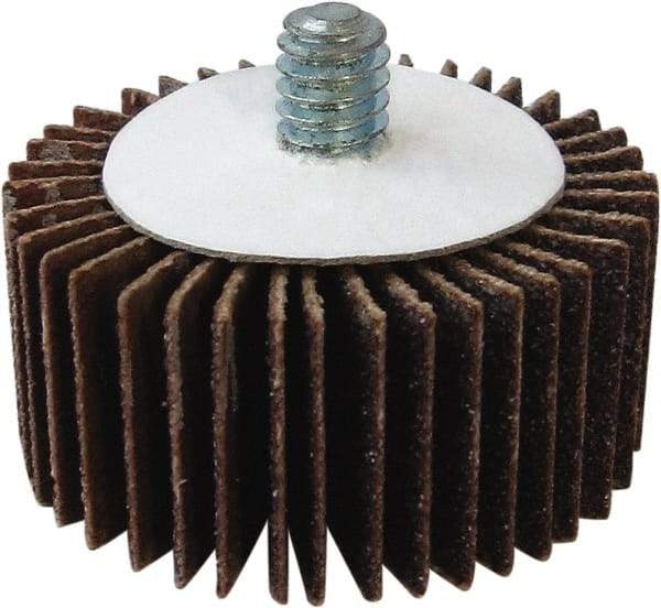 Tru-Maxx - 2" Diam x 1-1/2" Face Width, Medium Aluminum Oxide Coated Mounted Flap Wheel - 1/4-20 Threaded Mount, 60 Grit, 25,000 Max RPM - Eagle Tool & Supply