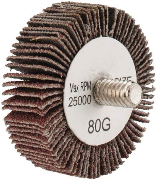 Tru-Maxx - 1-5/8" Diam x 1/2" Face Width, Medium Aluminum Oxide Coated Mounted Flap Wheel - 1/4-20 Threaded Mount, 80 Grit, 25,000 Max RPM - Eagle Tool & Supply