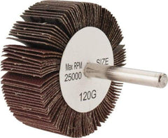 Tru-Maxx - 2-1/2" Diam x 1" Face Width, Fine Aluminum Oxide Coated Mounted Flap Wheel - 1/4" Shank Mount, 120 Grit, 25,000 Max RPM - Eagle Tool & Supply
