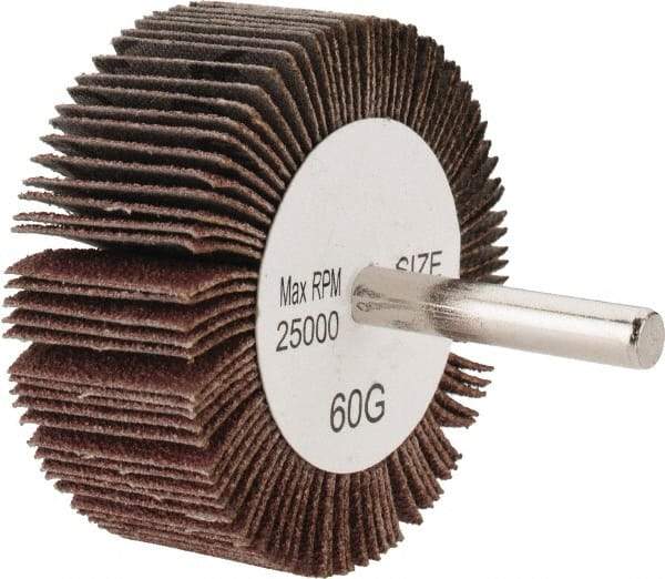 Tru-Maxx - 2-1/2" Diam x 1" Face Width, Medium Aluminum Oxide Coated Mounted Flap Wheel - 1/4" Shank Mount, 60 Grit, 25,000 Max RPM - Eagle Tool & Supply