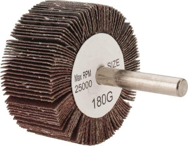 Tru-Maxx - 2" Diam x 1" Face Width, Very Fine Aluminum Oxide Coated Mounted Flap Wheel - 1/4" Shank Mount, 180 Grit, 25,000 Max RPM - Eagle Tool & Supply