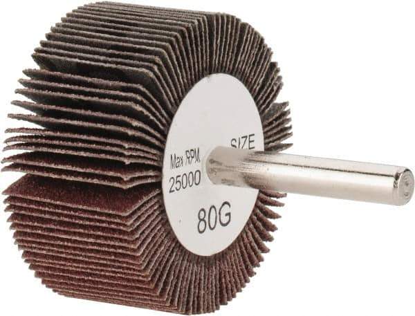 Tru-Maxx - 2" Diam x 1" Face Width, Medium Aluminum Oxide Coated Mounted Flap Wheel - 1/4" Shank Mount, 80 Grit, 25,000 Max RPM - Eagle Tool & Supply