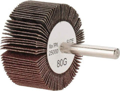 Tru-Maxx - 2" Diam x 1" Face Width, Medium Aluminum Oxide Coated Mounted Flap Wheel - 1/4" Shank Mount, 80 Grit, 25,000 Max RPM - Eagle Tool & Supply