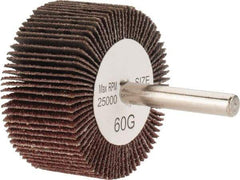 Tru-Maxx - 2" Diam x 1" Face Width, Medium Aluminum Oxide Coated Mounted Flap Wheel - 1/4" Shank Mount, 60 Grit, 25,000 Max RPM - Eagle Tool & Supply