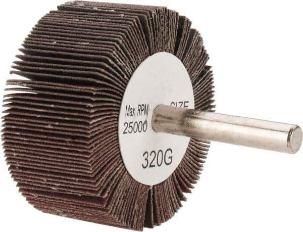 Tru-Maxx - 2" Diam x 1" Face Width, Extra Fine Aluminum Oxide Coated Mounted Flap Wheel - 1/4" Shank Mount, 320 Grit, 25,000 Max RPM - Eagle Tool & Supply