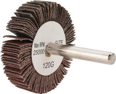 Tru-Maxx - 2" Diam x 1/2" Face Width, Fine Aluminum Oxide Coated Mounted Flap Wheel - 1/4" Shank Mount, 120 Grit, 25,000 Max RPM - Eagle Tool & Supply