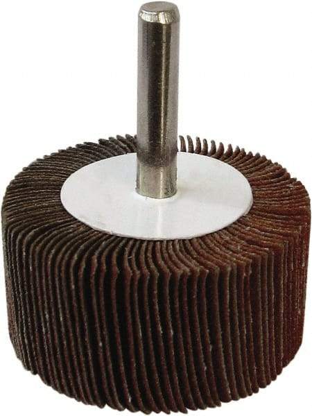 Tru-Maxx - 2" Diam x 1/2" Face Width, Medium Aluminum Oxide Coated Mounted Flap Wheel - 1/4" Shank Mount, 80 Grit, 25,000 Max RPM - Eagle Tool & Supply