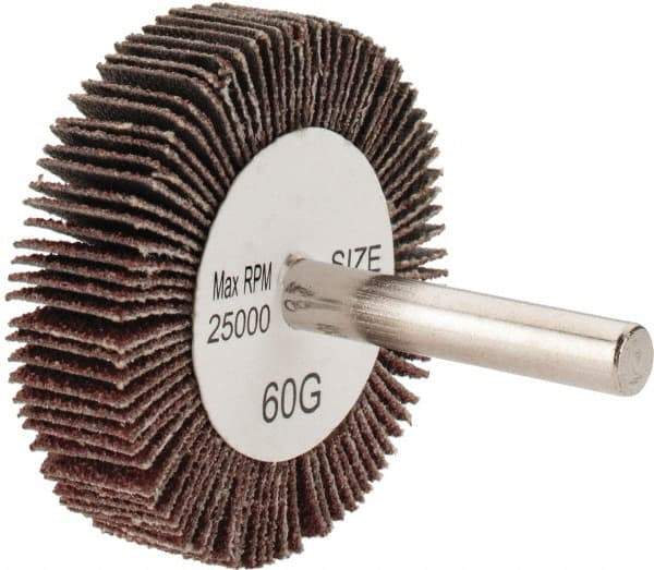 Tru-Maxx - 2" Diam x 1/2" Face Width, Medium Aluminum Oxide Coated Mounted Flap Wheel - 1/4" Shank Mount, 60 Grit, 25,000 Max RPM - Eagle Tool & Supply