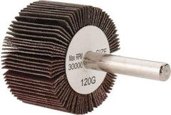 Tru-Maxx - 1-1/2" Diam x 1" Face Width, Fine Aluminum Oxide Coated Mounted Flap Wheel - 1/4" Shank Mount, 120 Grit, 30,000 Max RPM - Eagle Tool & Supply