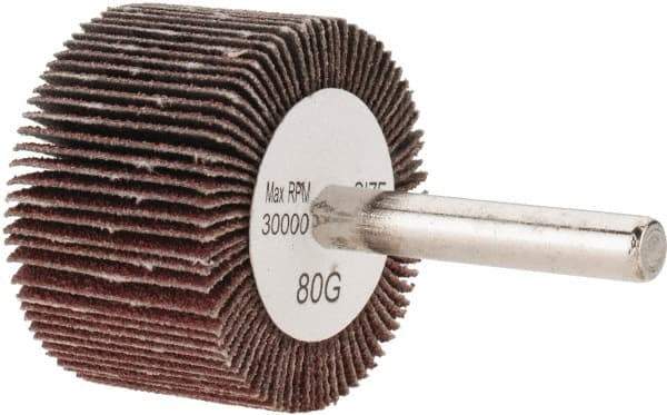Tru-Maxx - 1-1/2" Diam x 1" Face Width, Medium Aluminum Oxide Coated Mounted Flap Wheel - 1/4" Shank Mount, 80 Grit, 30,000 Max RPM - Eagle Tool & Supply
