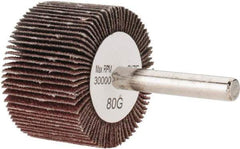 Tru-Maxx - 1-1/2" Diam x 1" Face Width, Medium Aluminum Oxide Coated Mounted Flap Wheel - 1/4" Shank Mount, 80 Grit, 30,000 Max RPM - Eagle Tool & Supply