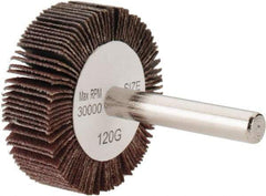 Tru-Maxx - 1-1/2" Diam x 1/2" Face Width, Fine Aluminum Oxide Coated Mounted Flap Wheel - 1/4" Shank Mount, 120 Grit, 30,000 Max RPM - Eagle Tool & Supply