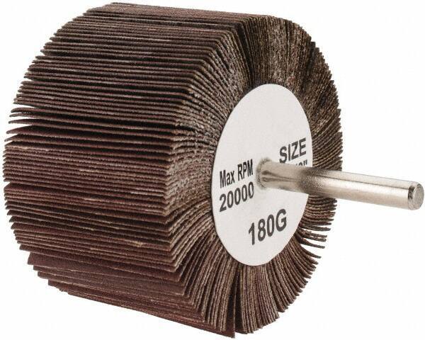 Tru-Maxx - 3" Diam x 2" Face Width, Very Fine Aluminum Oxide Coated Mounted Flap Wheel - 1/4" Shank Mount, 180 Grit, 20,000 Max RPM - Eagle Tool & Supply