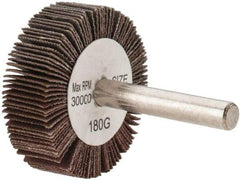 Tru-Maxx - 1-1/2" Diam x 1/2" Face Width, Very Fine Aluminum Oxide Coated Mounted Flap Wheel - 1/4" Shank Mount, 180 Grit, 30,000 Max RPM - Eagle Tool & Supply