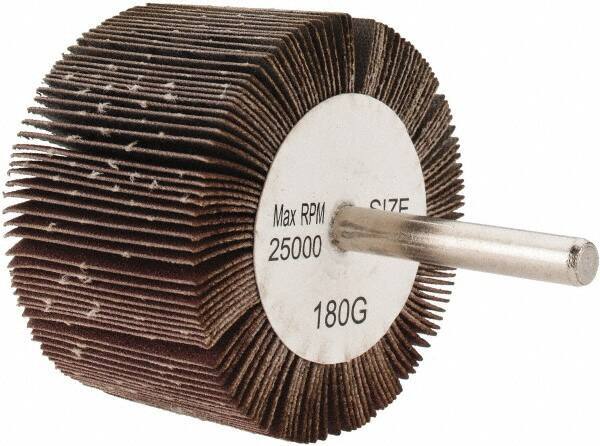 Tru-Maxx - 2-1/2" Diam x 1-1/2" Face Width, Very Fine Aluminum Oxide Coated Mounted Flap Wheel - 1/4" Shank Mount, 180 Grit, 25,000 Max RPM - Eagle Tool & Supply