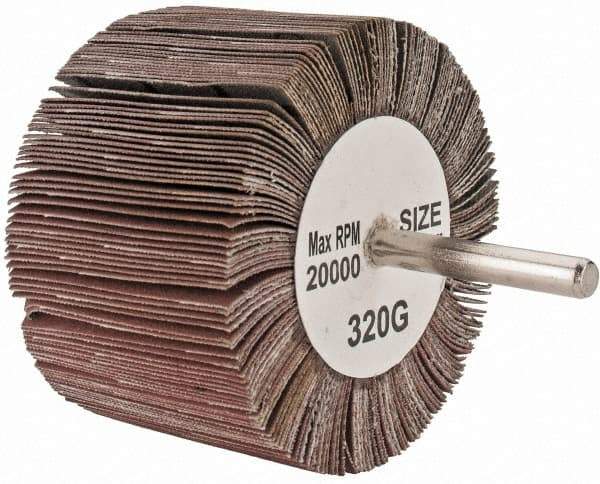 Tru-Maxx - 3" Diam x 2" Face Width, Extra Fine Aluminum Oxide Coated Mounted Flap Wheel - 1/4" Shank Mount, 320 Grit, 20,000 Max RPM - Eagle Tool & Supply