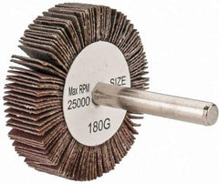Tru-Maxx - 2" Diam x 1/2" Face Width, Very Fine Aluminum Oxide Coated Mounted Flap Wheel - 1/4" Shank Mount, 180 Grit, 25,000 Max RPM - Eagle Tool & Supply