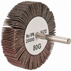 Tru-Maxx - 3" Diam x 3/4" Face Width, Medium Aluminum Oxide Coated Mounted Flap Wheel - 1/4" Shank Mount, 80 Grit, 20,000 Max RPM - Eagle Tool & Supply