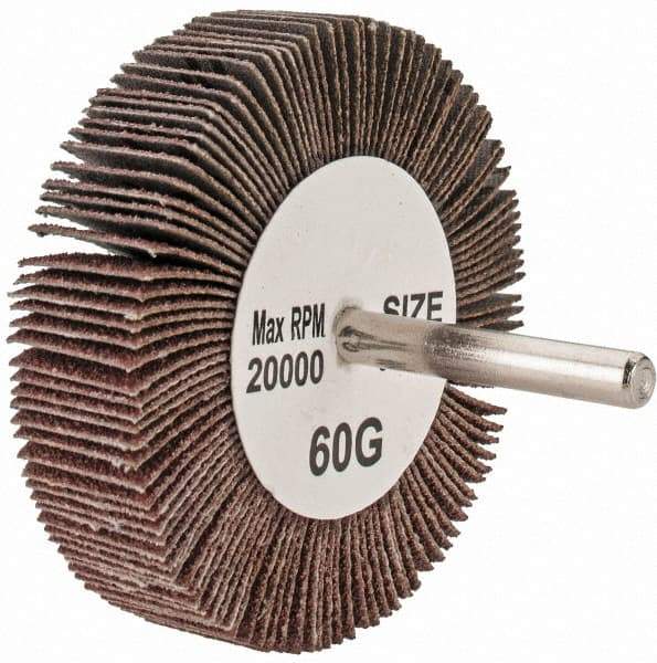 Tru-Maxx - 3" Diam x 3/4" Face Width, Medium Aluminum Oxide Coated Mounted Flap Wheel - 1/4" Shank Mount, 60 Grit, 20,000 Max RPM - Eagle Tool & Supply