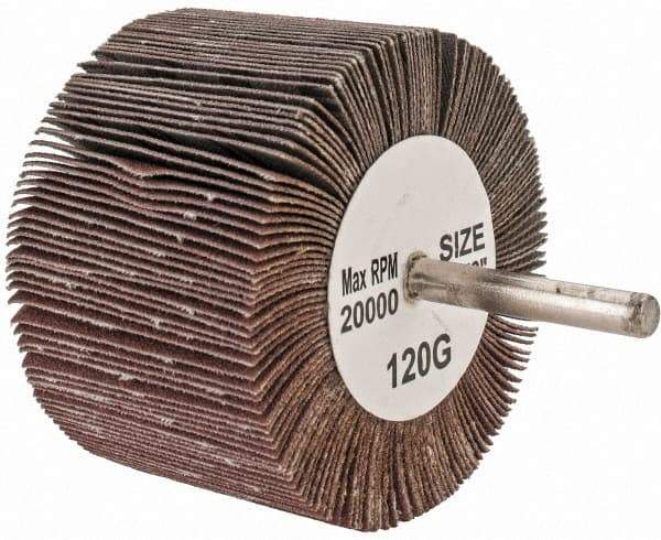 Tru-Maxx - 3" Diam x 2" Face Width, Fine Aluminum Oxide Coated Mounted Flap Wheel - 1/4" Shank Mount, 120 Grit, 20,000 Max RPM - Eagle Tool & Supply