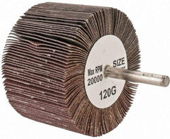 Tru-Maxx - 3" Diam x 2" Face Width, Fine Aluminum Oxide Coated Mounted Flap Wheel - 1/4" Shank Mount, 120 Grit, 20,000 Max RPM - Eagle Tool & Supply