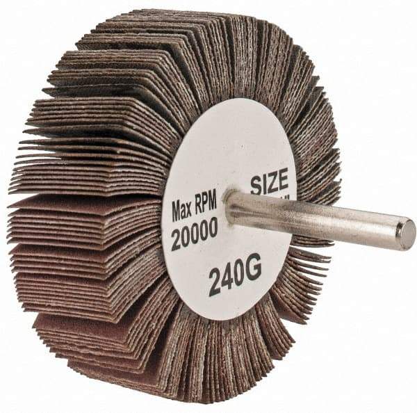 Tru-Maxx - 3" Diam x 1" Face Width, Very Fine Aluminum Oxide Coated Mounted Flap Wheel - 1/4" Shank Mount, 240 Grit, 20,000 Max RPM - Eagle Tool & Supply