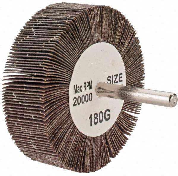 Tru-Maxx - 3" Diam x 1" Face Width, Very Fine Aluminum Oxide Coated Mounted Flap Wheel - 1/4" Shank Mount, 180 Grit, 20,000 Max RPM - Eagle Tool & Supply