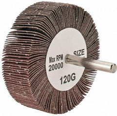 Tru-Maxx - 3" Diam x 1" Face Width, Fine Aluminum Oxide Coated Mounted Flap Wheel - 1/4" Shank Mount, 120 Grit, 20,000 Max RPM - Eagle Tool & Supply