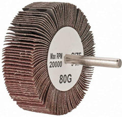 Tru-Maxx - 3" Diam x 1" Face Width, Medium Aluminum Oxide Coated Mounted Flap Wheel - 1/4" Shank Mount, 80 Grit, 20,000 Max RPM - Eagle Tool & Supply
