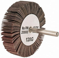 Tru-Maxx - 3" Diam x 3/4" Face Width, Fine Aluminum Oxide Coated Mounted Flap Wheel - 1/4" Shank Mount, 120 Grit, 20,000 Max RPM - Eagle Tool & Supply