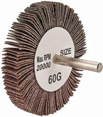 Tru-Maxx - 3" Diam x 1/2" Face Width, Medium Aluminum Oxide Coated Mounted Flap Wheel - 1/4" Shank Mount, 60 Grit, 20,000 Max RPM - Eagle Tool & Supply
