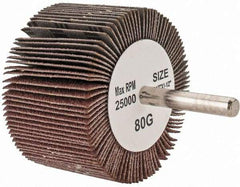 Tru-Maxx - 2-1/2" Diam x 1-1/2" Face Width, Medium Aluminum Oxide Coated Mounted Flap Wheel - 1/4" Shank Mount, 80 Grit, 25,000 Max RPM - Eagle Tool & Supply