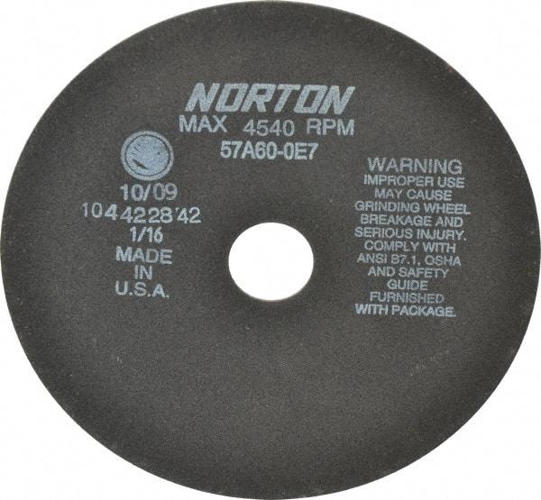 Norton - 8" 60 Grit Aluminum Oxide Cutoff Wheel - 1/16" Thick, 1-1/4" Arbor, 4,540 Max RPM, Use with Stationary Grinders - Eagle Tool & Supply