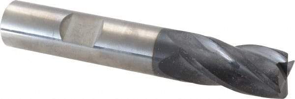 SGS - 1/2" Diam, 0.02" Radius, 1" Length of Cut, 4 Flute, Solid Carbide, Corner Radius End Mill - AlTiN Coated, Single End, 3" Overall Length, 1/2" Shank Diam, Spiral Flute, 30° Helix, Centercutting - Eagle Tool & Supply