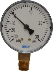 Wika - 2-1/2" Dial, 1/4 Thread, 30-0-30 Scale Range, Pressure Gauge - Lower Connection Mount, Accurate to 3-2-3% of Scale - Eagle Tool & Supply