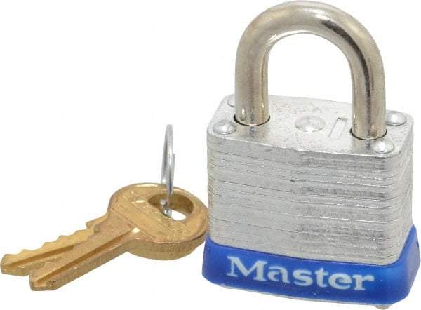 Master Lock - 9/16" Shackle Clearance, Keyed Different Padlock - 1/2" Shackle Width, 3/16" Shackle Diam, Brass - Eagle Tool & Supply