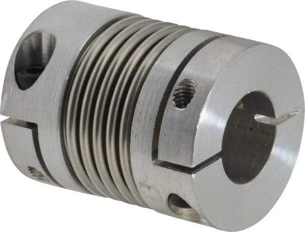 Lovejoy - 5/8" Max Bore Diam, Flexible Bellows Clamp Coupling - 1.28" OD, 1.614" OAL, Aluminum Hub with Stainless Steel Bellows - Eagle Tool & Supply